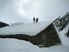 Skiing and snowboarding off Roof in Flaine