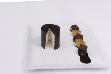 Chocolate cased pear mousse dessert